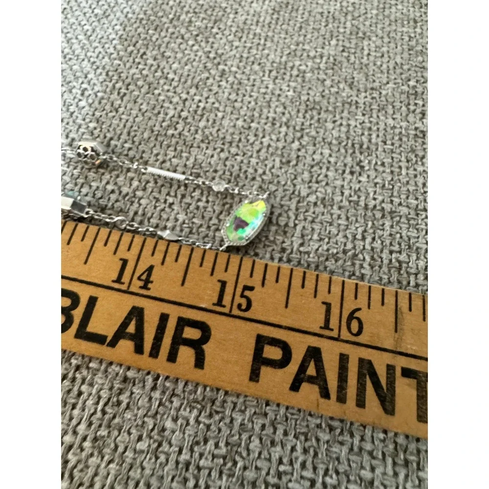 Kendra Scott Necklace Adjustable Silver Iridescent‎ Dichroic Glass Bolo Bead